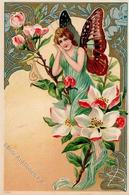 Jugendstil Schmetterling Personifiziert Künstlerkarte I-II (Klebereste RS) Art Nouveau - Unclassified