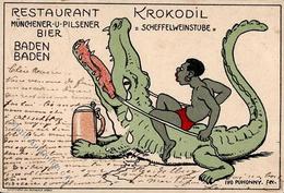 Puhonny, Ivo Restaurant Krokodil  Baden-Baden (7570) Künstlerkarte 1906 I-II - Non Classés