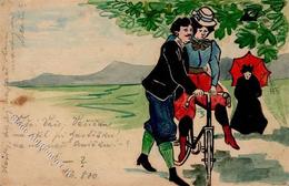 Handgemalt Fahrrad Künstlerkarte 1900 I-II (fleckig) Peint à La Main Cycles - Non Classés