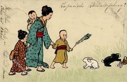 Handgemalt Japan Kinder Künstlerkarte 1904 I-II Peint à La Main - Ohne Zuordnung