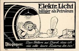 Werbung Sign. Hez, Hac Elektrisches Licht Diogenes Karikatur  Künstlerkarte I-II Publicite - Advertising