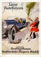 Werbung Werbung Kraftverkehr Bayern G.m.b.H. Lernt Autofahren Künstlerkarte I-II (fleckig) Publicite - Advertising