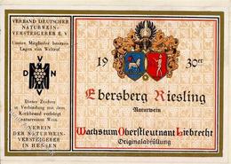 Wein Ebersberg Riesling Naturwein Etikett Auf Postkarte Geklebt I-II Vigne - Exhibitions