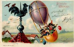 Ostern Hasen Personifiziert Ei-Ballon Präge-Karte 1905 I-II Paques - Ostern