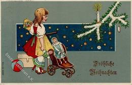 Weihnachten Kind Puppen  Prägedruck 1914 I-II (fleckig) Noel - Sonstige & Ohne Zuordnung