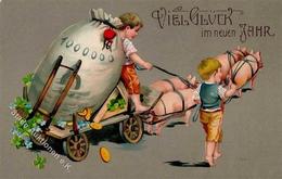 Neujahr Schweine Kinder Präge-Karte 1909 I-II Cochon Bonne Annee - Nieuwjaar