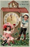 Neujahr Uhr Kinder Wein  Prägedruck 1913 I-II Bonne Annee Vigne - Neujahr