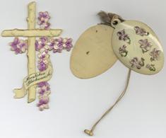 Glückwunsch Ostern Zierwerk Aus Kuststoff (Zelluloid) Kreuz Und Ei Mit Wünschen 1898 I-II Paques - Baumgarten, F.