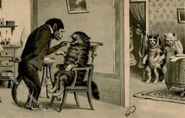 Katze Affe Personifiziert Zahnarzt Präge-Karte 1903 I-II Chat - Katzen