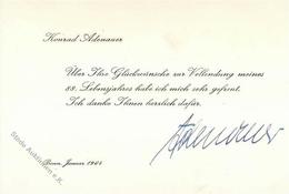 Politik Konrad Adenauer Orig. Unterschrift Auf Danksagung I-II - Evenementen
