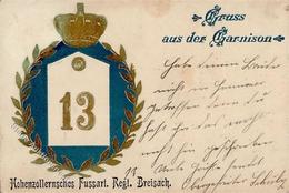Regiment Breisach (7814) Nr. 13 Hohenzollernsches Fussart. Regt. Prägedruck 1902 II (Eckbug, Fleckig) - Régiments