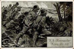 Regiment K.S. Minenwerfer-Komp. Nr. 441 Sign. Kuhrt, Carl Künstlerkarte 1918 I-II (Eckbug) - Regimientos