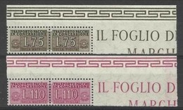 1955 Italia Italy Repubblica PACCHI IN CONCESSIONE F. STELLE 75L Bruno + 110L Lilla Rosa MNH** Angolo Con Scritta - Consigned Parcels