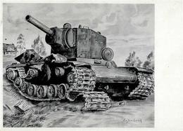 III. Reich Propaganda, Kunst Der Front 1942", Sw. Künstlerkarte: Eugen Luick (Russischer Riesenpanzer), 6 Pf Tag Der Mar - War 1939-45