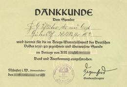 WHW-Spendenquittung WK II - MÜNSTER I.W. 1939 - Senkrecht Gefaltet- - War 1939-45