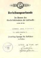 Verleihungsurkunde Frontflug-Spange Für Aufklärer In Silber I-II R! - Guerre 1939-45