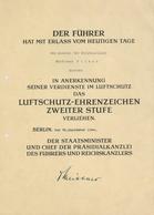 Verleihungsurkunde WK II Luftschutz Ehrenzeichen Zweite Stufe I-II - War 1939-45