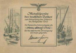 WK II Beleg Metallspende Des Deutschen Volkes II (kleiner Einriss) - Guerra 1939-45