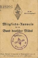 WK II Dokumente - BDM Mitglieds-Ausweis Mit Beitragsmarken 1936-40, Gebrauchsspuren II - Guerre 1939-45