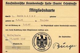 WK II Dokumente - Mitgliedskarte Kaufm. Krankenkasse HALLE,Saale 1942 I - War 1939-45