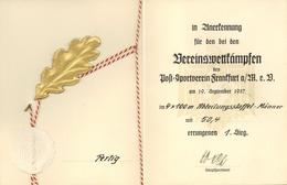 WK II Dokumente - NSDAP-Klappurkunde Sieger VEREINSWETTKÄMPFE Sportverien Frankfurt,Main 1937 Mit Goldenem Eichenblatt I - Weltkrieg 1939-45