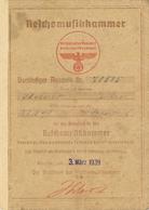 WK II Dokumente - REICHSMUSIKKAMMER - Klapp-Ausweis Mit Lichtbild Und Beitragsmarken 1939-40, Geklebt, II - War 1939-45