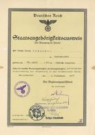 WK II Dokumente Staatsangehörigkeitsausweis I-II (fleckig) - Weltkrieg 1939-45