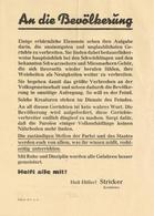 WK II Flugblatt An Die Bevölkerung Sign. Stricker I-II - Weltkrieg 1939-45
