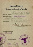 KONTROLLKARTE Für Den AUSLANDSBRIEFVERKEHR - Klappkarte Mit Beitragsmarke Und Post-o Frankfurt/Main Bis 7.3.45 I-II - Oorlog 1939-45