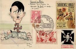 Judaika - Franz. ANTI-Hitler-Prop-Ak Mit Hakenkreuz Auf Jude Und 2 Vignetten , Sign. St.Buz 1933 I Judaisme - Judaika