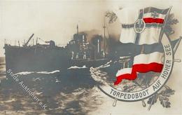 Marine WK I Torpedoboot Auf Hoher See  Schwarz-Weiß-Rot Foto AK I-II - Warships