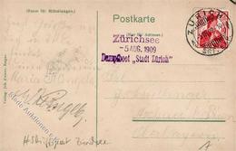 Schiffspoststempel Zürichsee Dampfboot Stadt Zürich 5. Aug. 1909 I-II - Andere & Zonder Classificatie