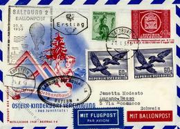 Ballon, 1950, Österreich, SALZBURG BALLONPOST 22.X.50", 60 G UPU GAU, 3 Werte Zusatz, Dabei 60 G Vögel, Landung Bei Rose - Mongolfiere