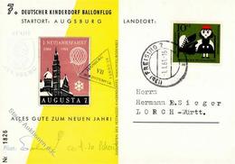 Ballon, 1961, 7. Deutscher Kinderdorf Ballonflug, Schmuckkarte, 10 Pf Wofa, Vignette Augusta, Start Augsburg, K2 FREISIN - Montgolfières