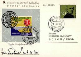 Ballon, 1962, 9. Deutscher Kinderdorf Ballonflug, Schmuckkarte, 10 Pf Etwas Fleckig, Start Gersthofen, K2 HARBURG 1.1.62 - Globos