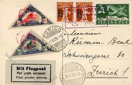 Flugpost CH, 1925, Lupo SF 25.4e(h-i), Internationales Flugmeeting Genf, Mit Vignetten 30 + 50 C Suisse-Europa, Offiz. K - Aviadores
