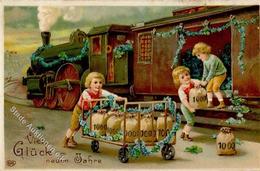 Eisenbahn Kinder Neujahr Präge-Karte 1912 I-II Chemin De Fer Bonne Annee - Trains