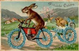 Fahrrad Hase Personifiziert Küken Ostern  Prägedruck 1912 I-II (fleckig) Cycles Paques - Trains