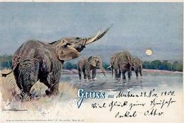 Kolonien Deutsch-Ostafrika Elefanten Künstler-Karte Stpl. Tanga 1.12.00 I-II Colonies - Histoire