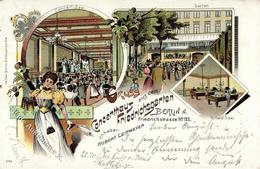 Berlin Mitte (1000) Gasthaus Friedrichsgarten Billard Friedrichstrasse Lithographie 1898 II- (kleine Einriß) - Weltkrieg 1914-18