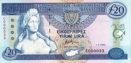 CYPRUS 20 POUNDS 1992 "ERROR" UNC P-56a LOW SERIAL NUMBER "C000033"  "free Shipping Via Registered Air Mail" - Zypern