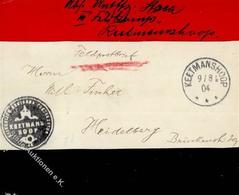 Kolonien Deutsch-Südwestafrika Feldpost-Brief, K1 KEETMANSHOOP 9/8 04", Brief Mit Rotem Und Schwarzem Streifen, Sowie Fe - Histoire