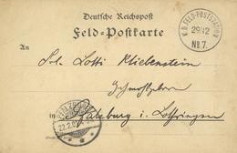 Deutsche Post China 1901, Feldpostkarte Von K.D. Feld-Poststation Nr. 7 Ting-tsing-tsien Nach Pfalzburg - Histoire