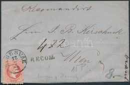 1870 3 X 5kr Ajánlott Levélen, A Hátoldali 2 Bélyeg Bontásnál Eltépve / 3 X 5kr On Registered Cover, 2 Stamps On The Bac - Other & Unclassified