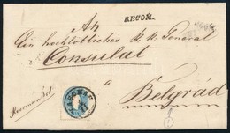 ~ 1861 15kr + A Hátoldalon Hiányos 10kr Belgrádba Küldött Levélen ,,KASCHAU' - - Altri & Non Classificati