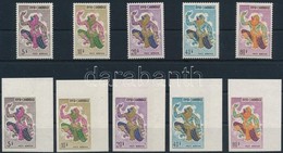 ** 1964 Hanuman Majomkirály Mi 169-173 Fogazott és ívsarki Vágott Sor - Altri & Non Classificati