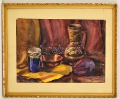 Basch Jelzéssel: Asztali Csendélet. Akvarell, Papír, üvegezett Keretben, 29×41 Cm - Altri & Non Classificati
