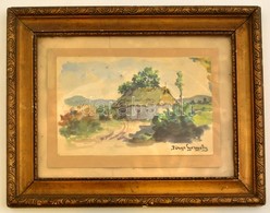 Pörge Jelzéssel:Parasztház. Akvarell, Papír, üvegezett Keretben, 16×25 Cm - Other & Unclassified