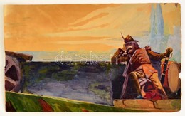 Jelzés Nélkül: Magyar Vitéz A Rónán, Akvarell, Karton, 34,5×55,5 Cm - Other & Unclassified