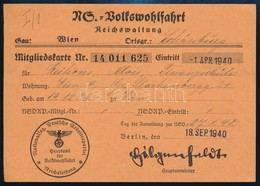 1940 Nationalsozialistische Volkswohlfahrt Tagsági Igazolvány / Membership Card. - Unclassified